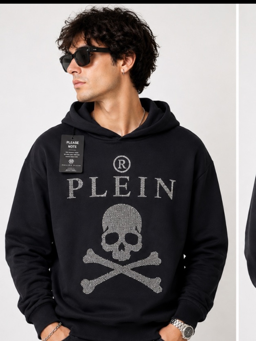 Philipp Plein Black Hoodie with Branded Tag